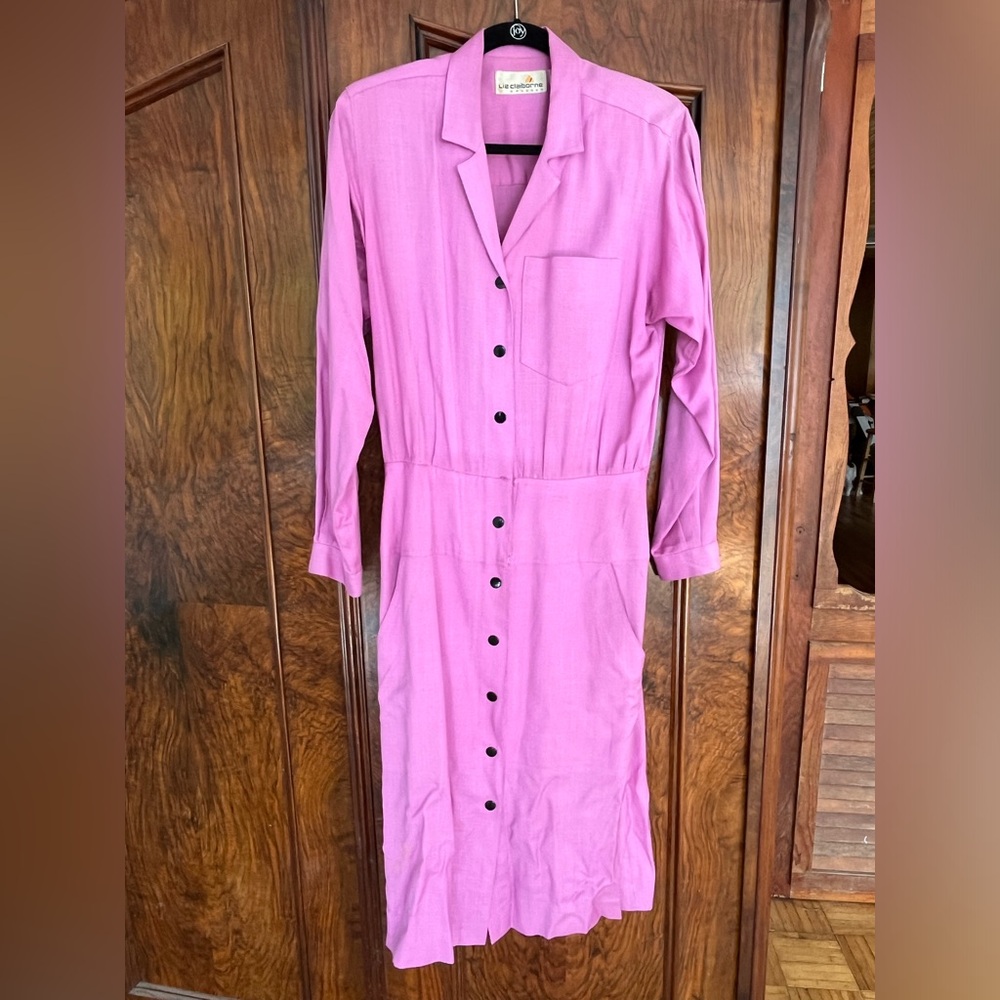 Vintage 80s Liz Claiborne Orchid Power Dress Midi Long Sleeve